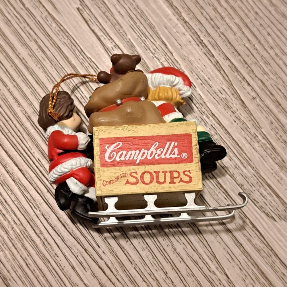 Vintage 1996 Campbell's Soup Kids on Soup Box Sled Christmas Ornament - Picture 4 of 6